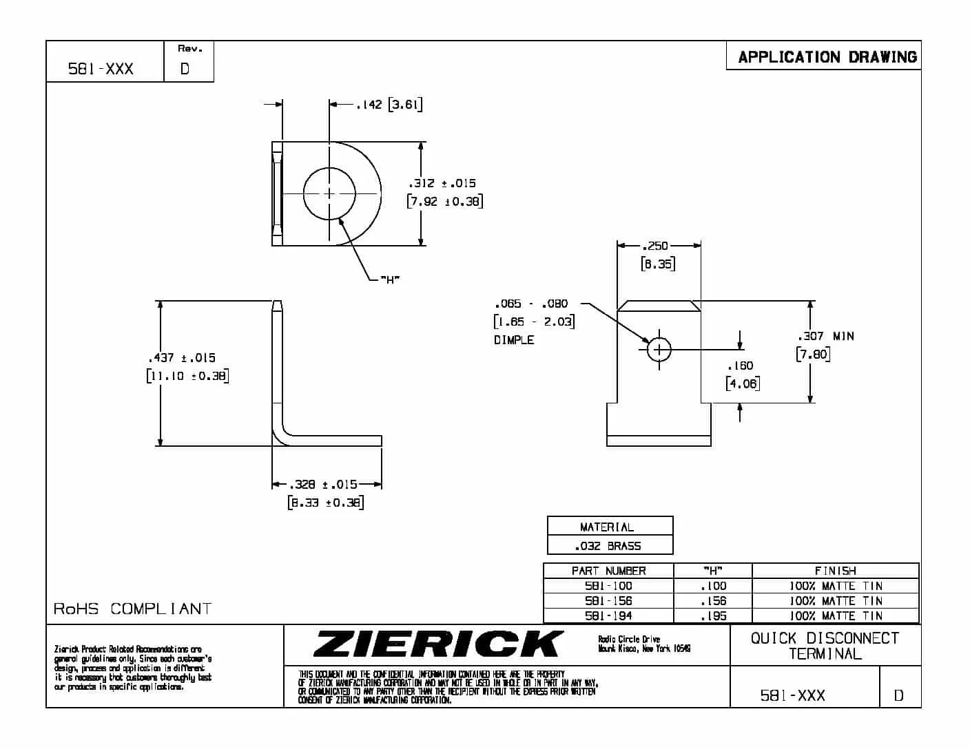 .250″ (6.35mm), PN 581-156