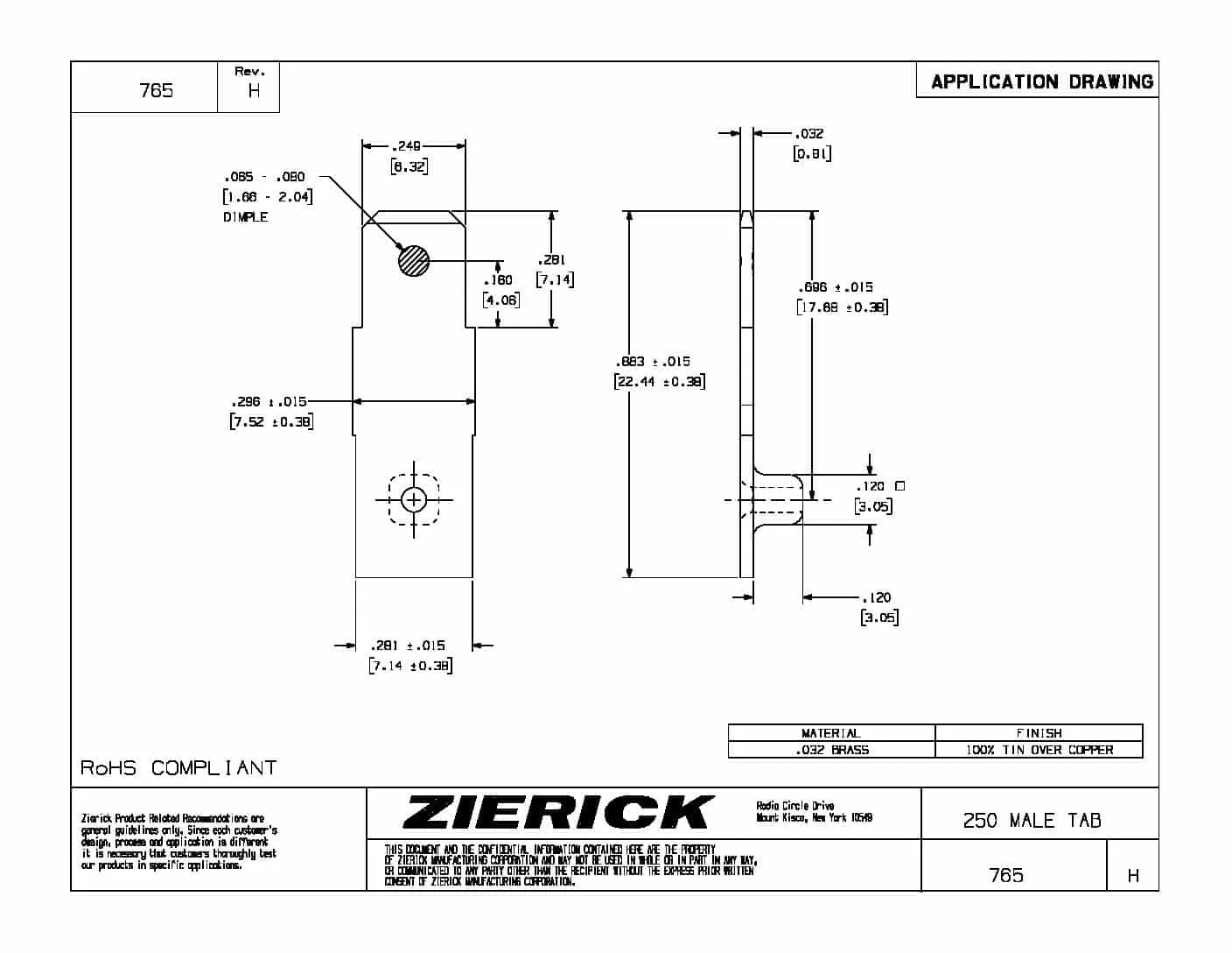 .250″ (6.35mm), PN 765