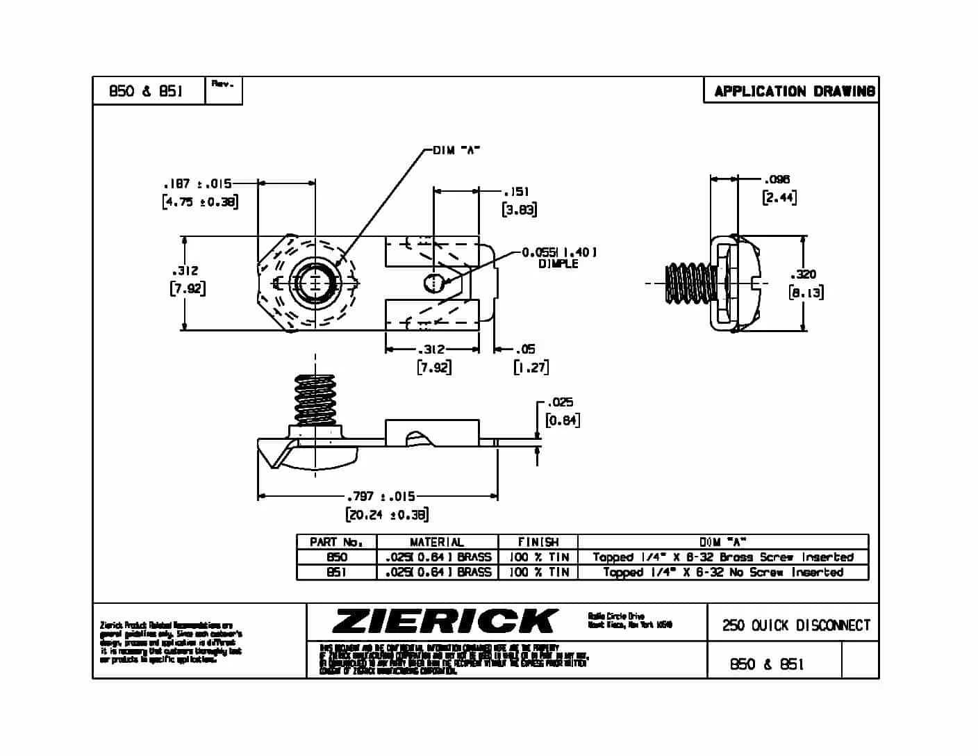 .250″ (6.35mm), PN 850