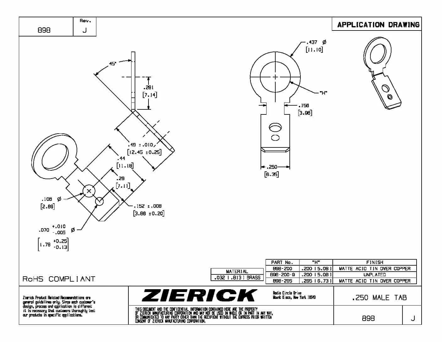 .250″ (6.35mm), PN 898-200
