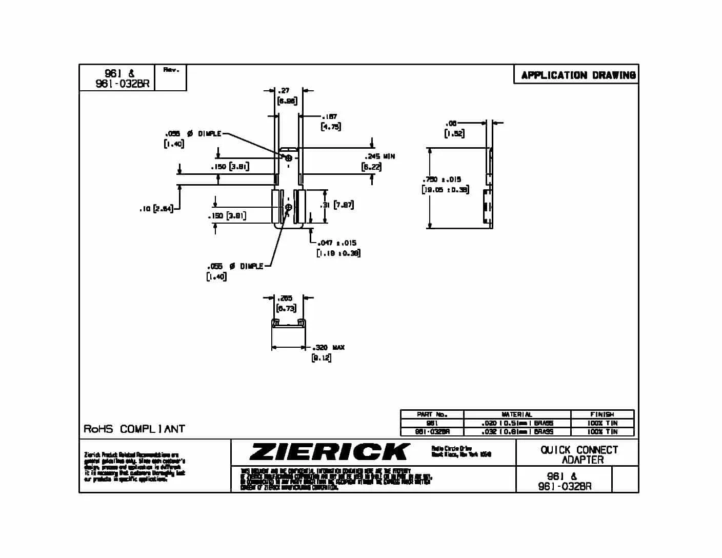 .250″ (6.35mm), PN 961