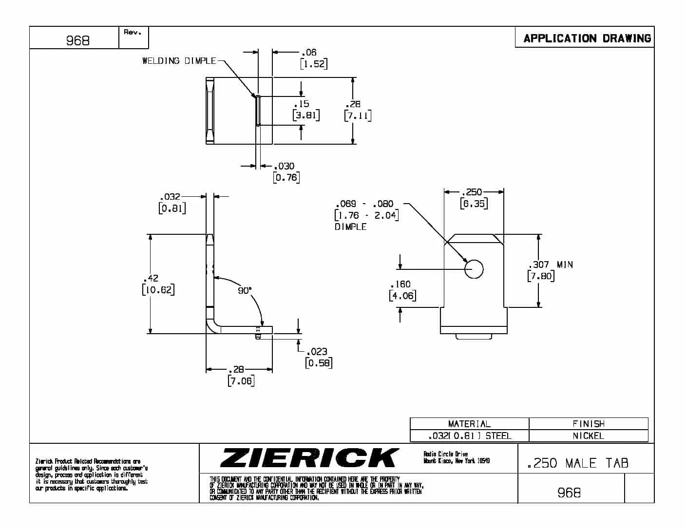 .250″ (6.35mm), PN 968