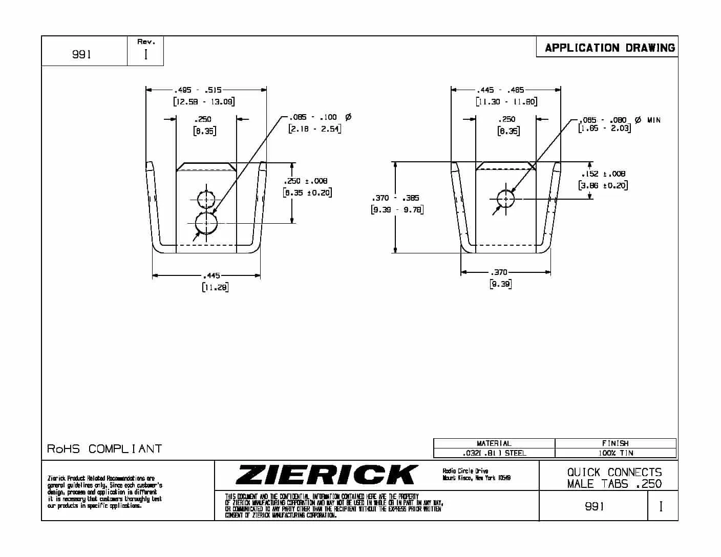 .250″ (6.35mm), PN 991