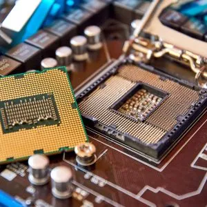 the motherboard processor is removed from above close up CPU