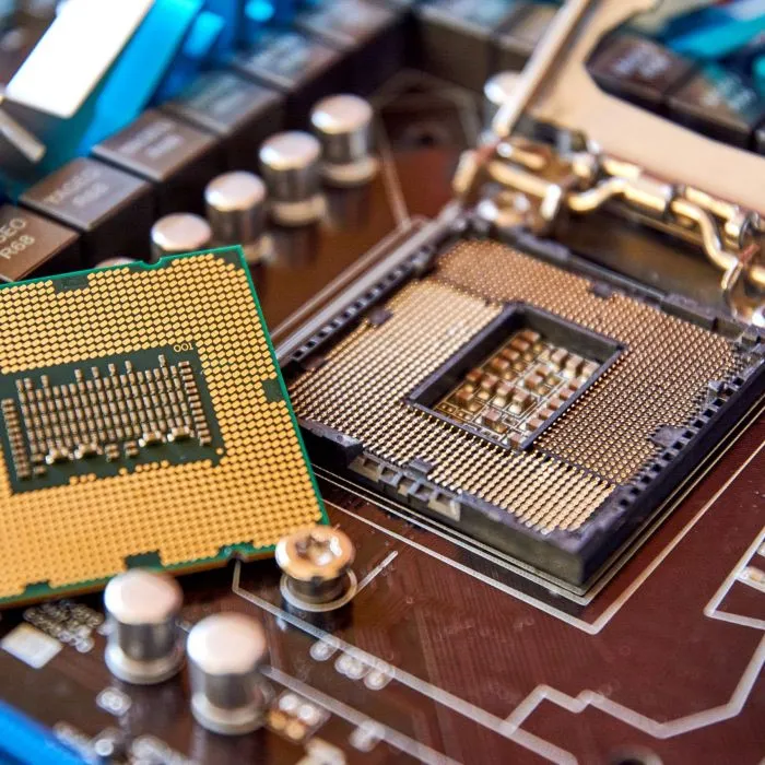 the motherboard processor is removed from above close up CPU