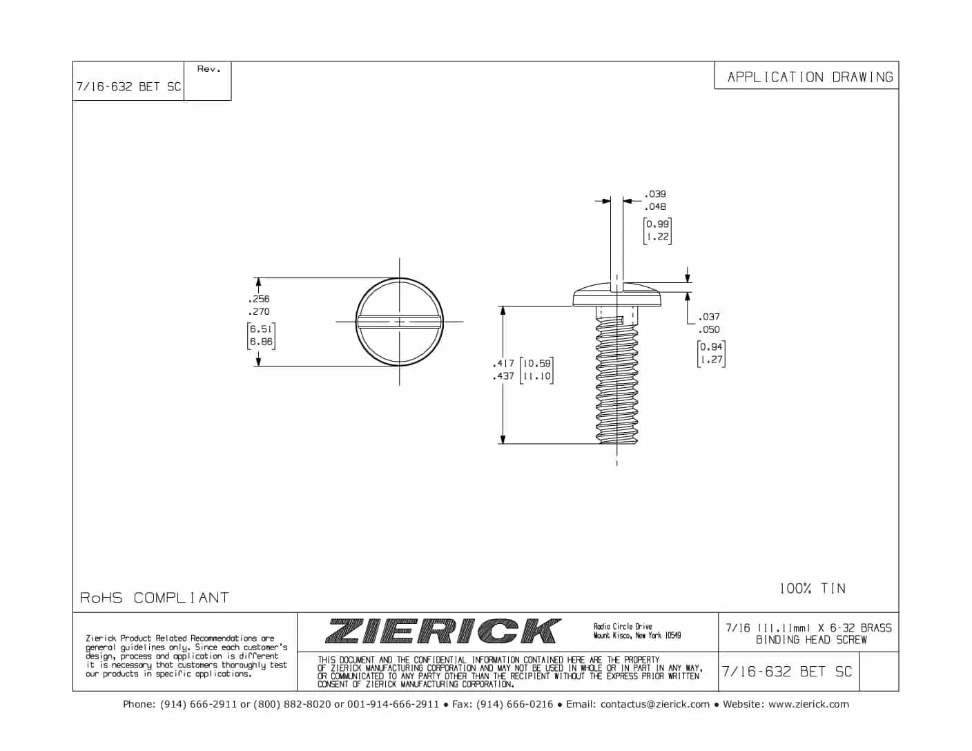 7/16″, 6-32 BH Screw
