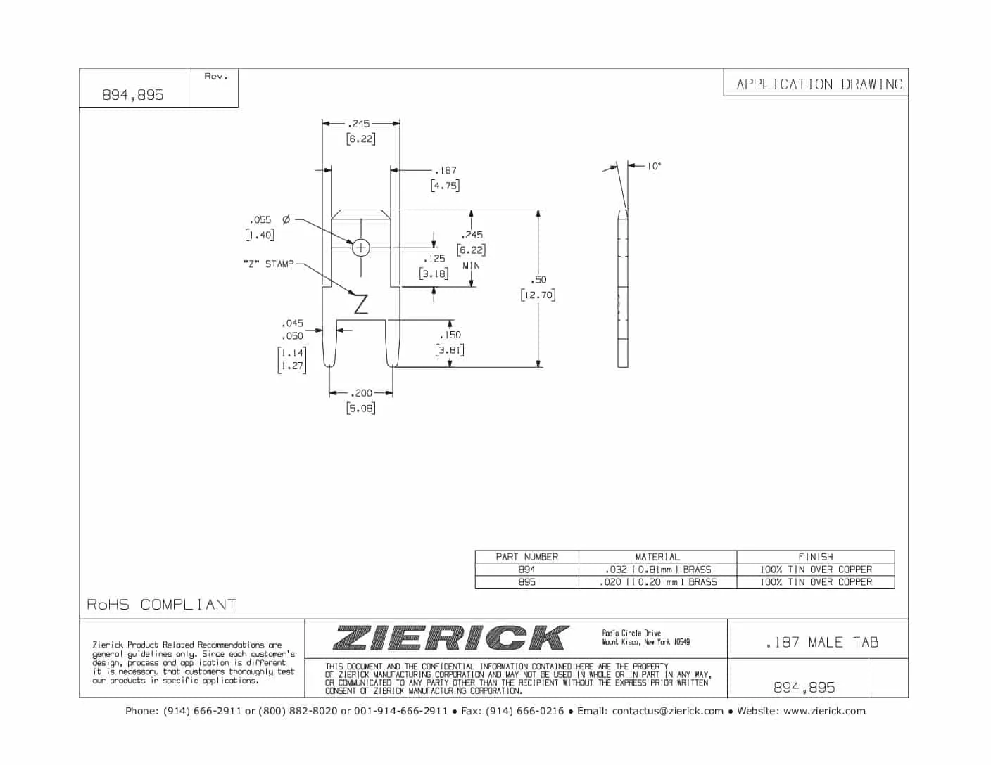 PRESS FIT 0.020” FASTON TAB, SERIES 894